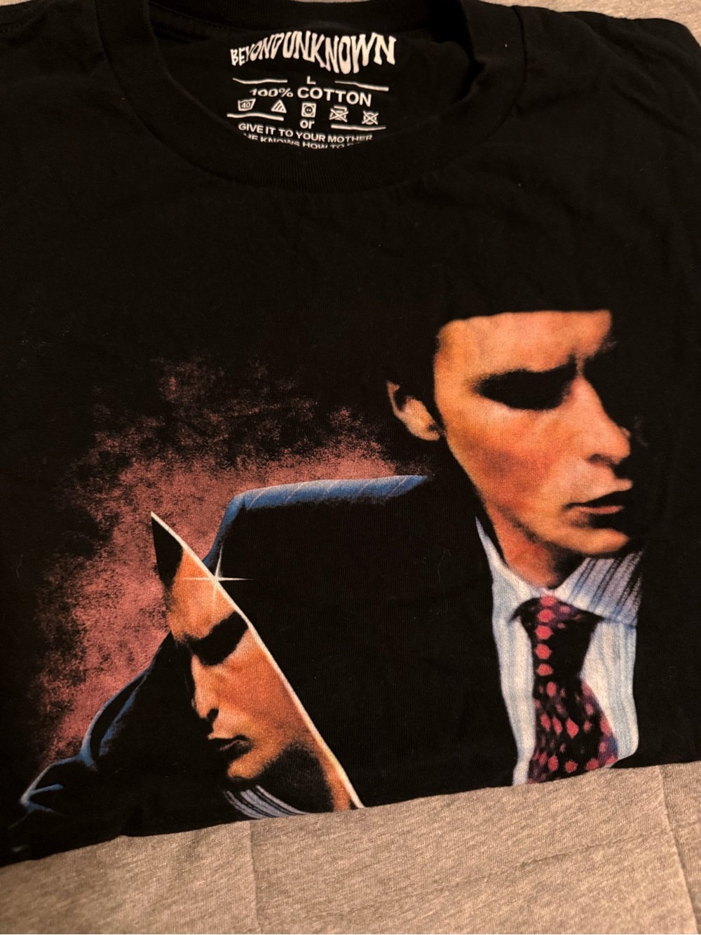 American Psycho Black Graphic Men's Cotton Tee with Portrait Print - Picture 2 of 5